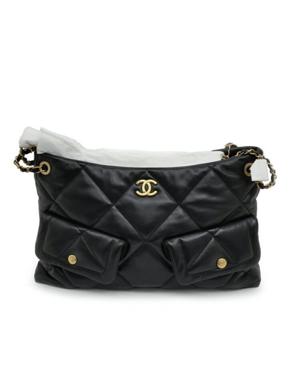 Chanel Shopping Bag As5740 Black Gold Hardware Shiny Lambskin